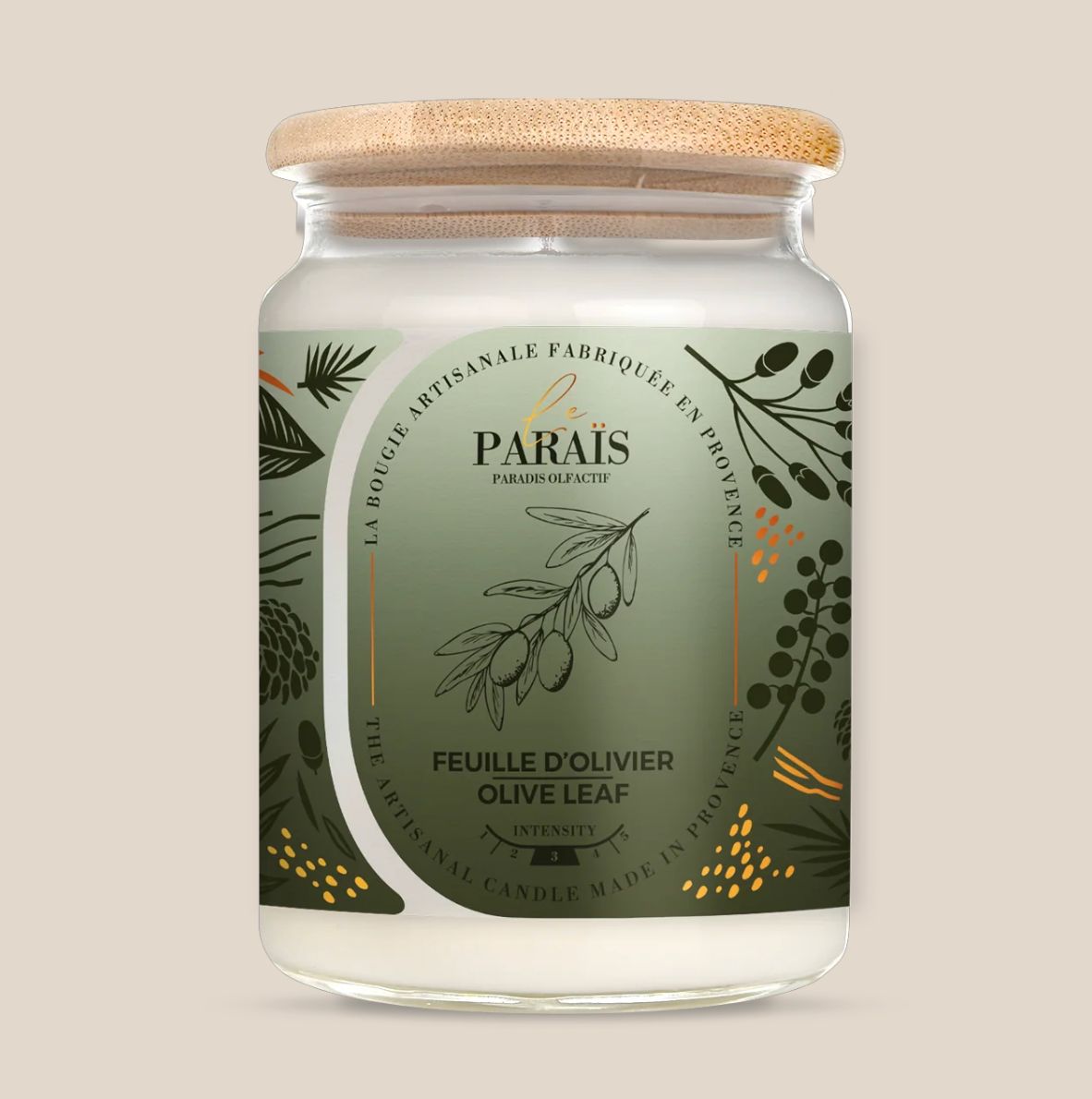 Bougie parfumée 700ml feuille d'olivier
