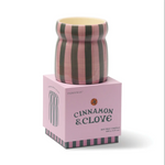 Bougie en céramique Cabana Christmas rayée rose/vert 184 g – Cannelle & Clou de girofle