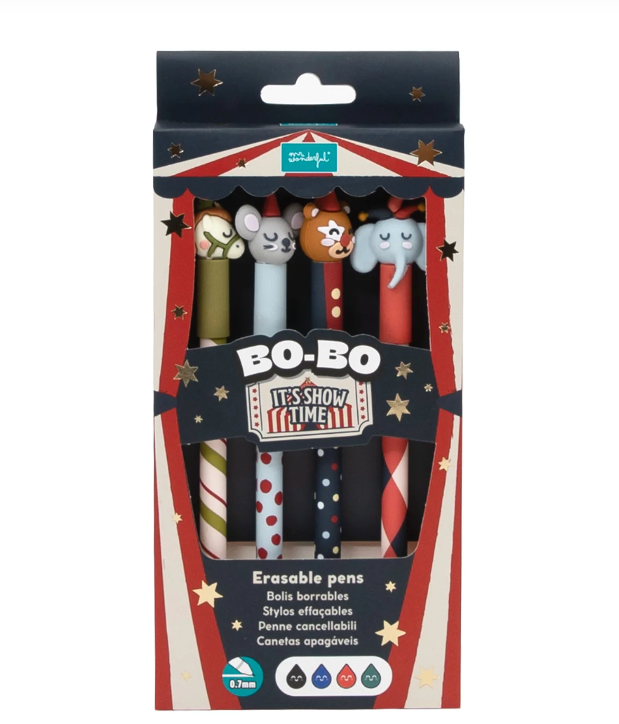 Set de 4 stylos effaçables Bo-Bo - Twirly + Pip + Elefunny + Risoso