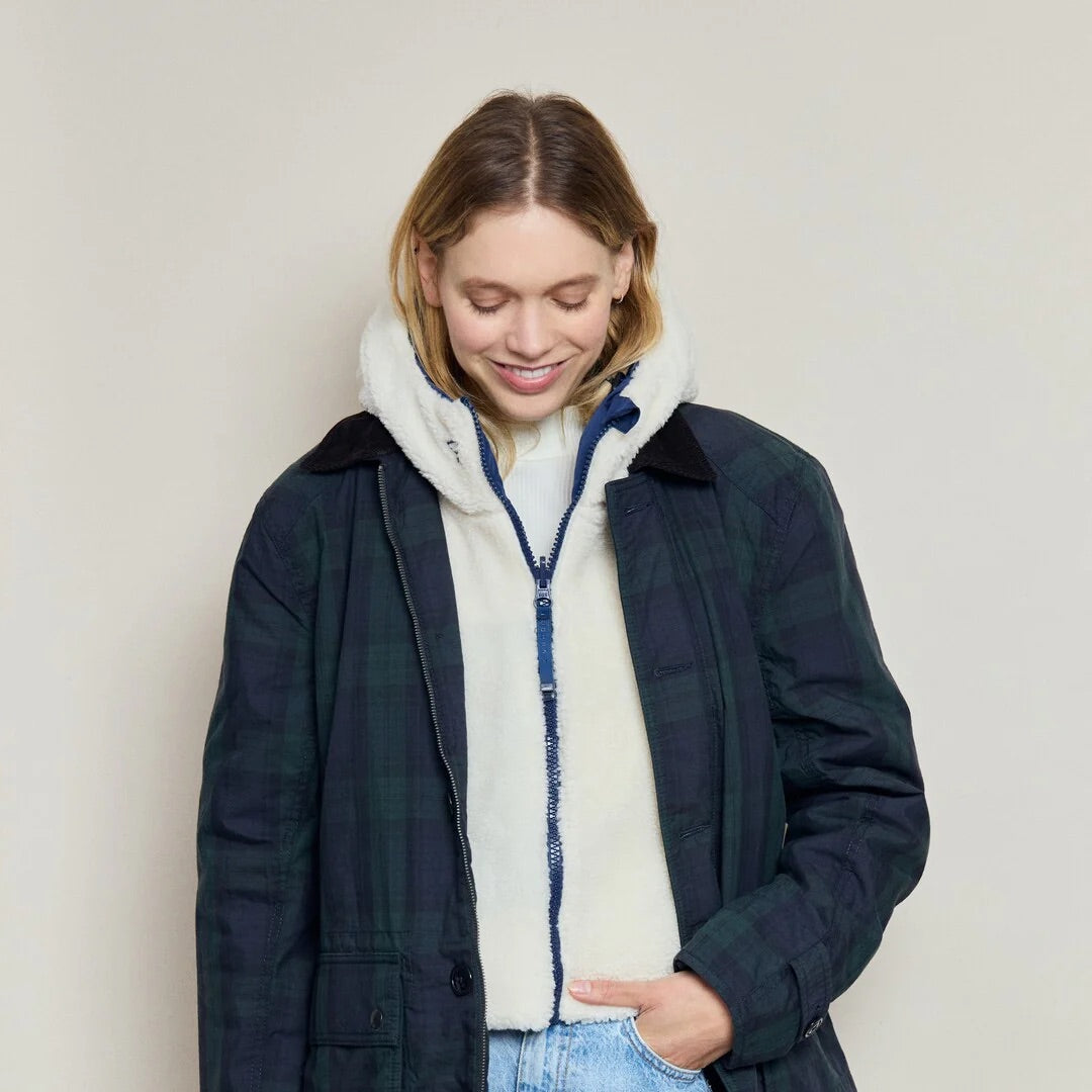 Capuche en doudoune - Marine et écru effet mouton