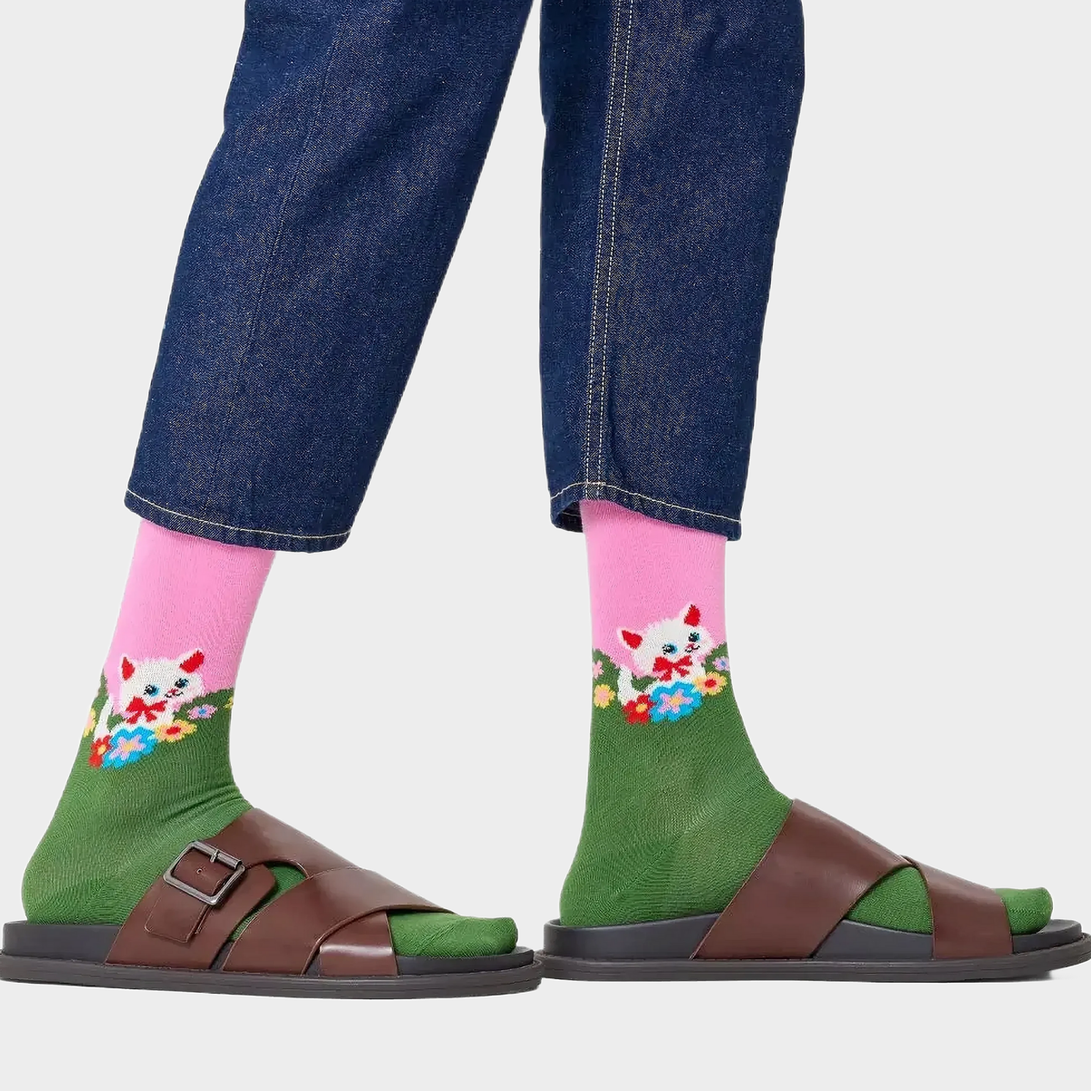 Chaussettes vertes - Chatons & Fleurs