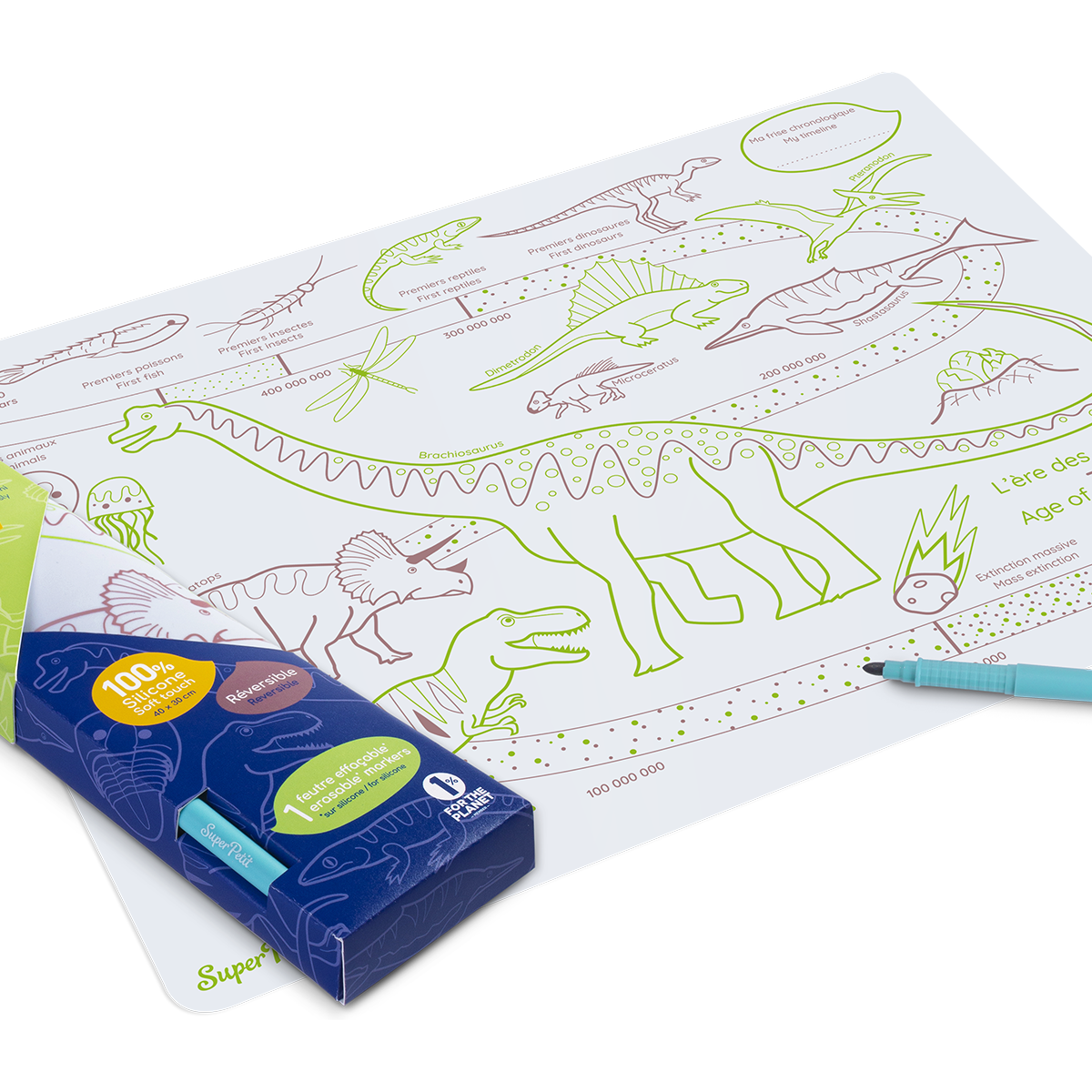Coloriage effaçable et réutilisable - Ère des dinosaures