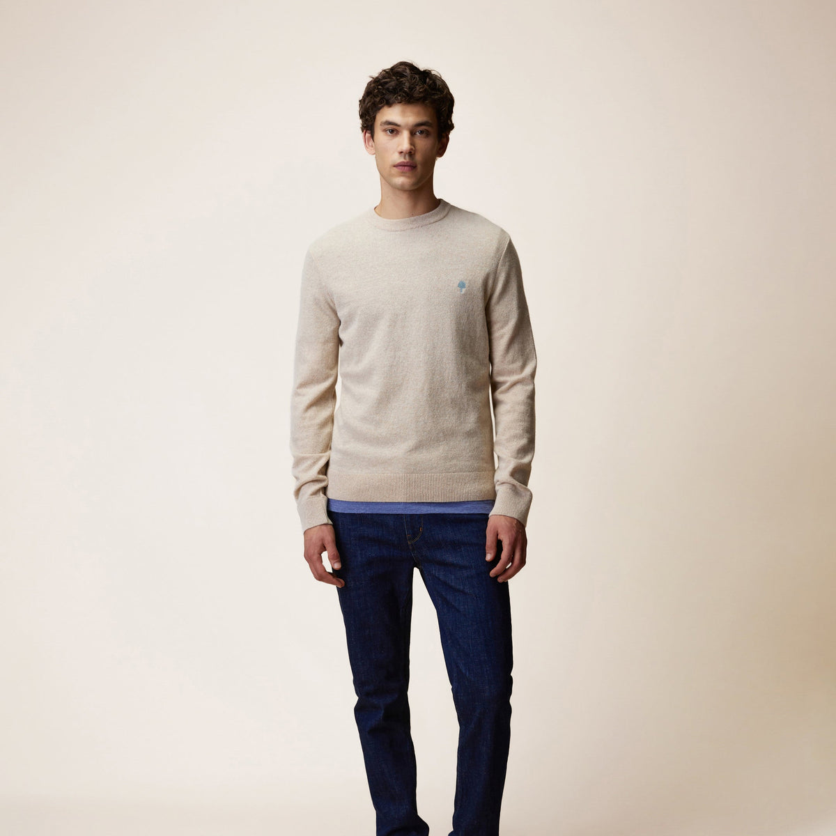 MARLY Pull col rond en laine beige - Taille L