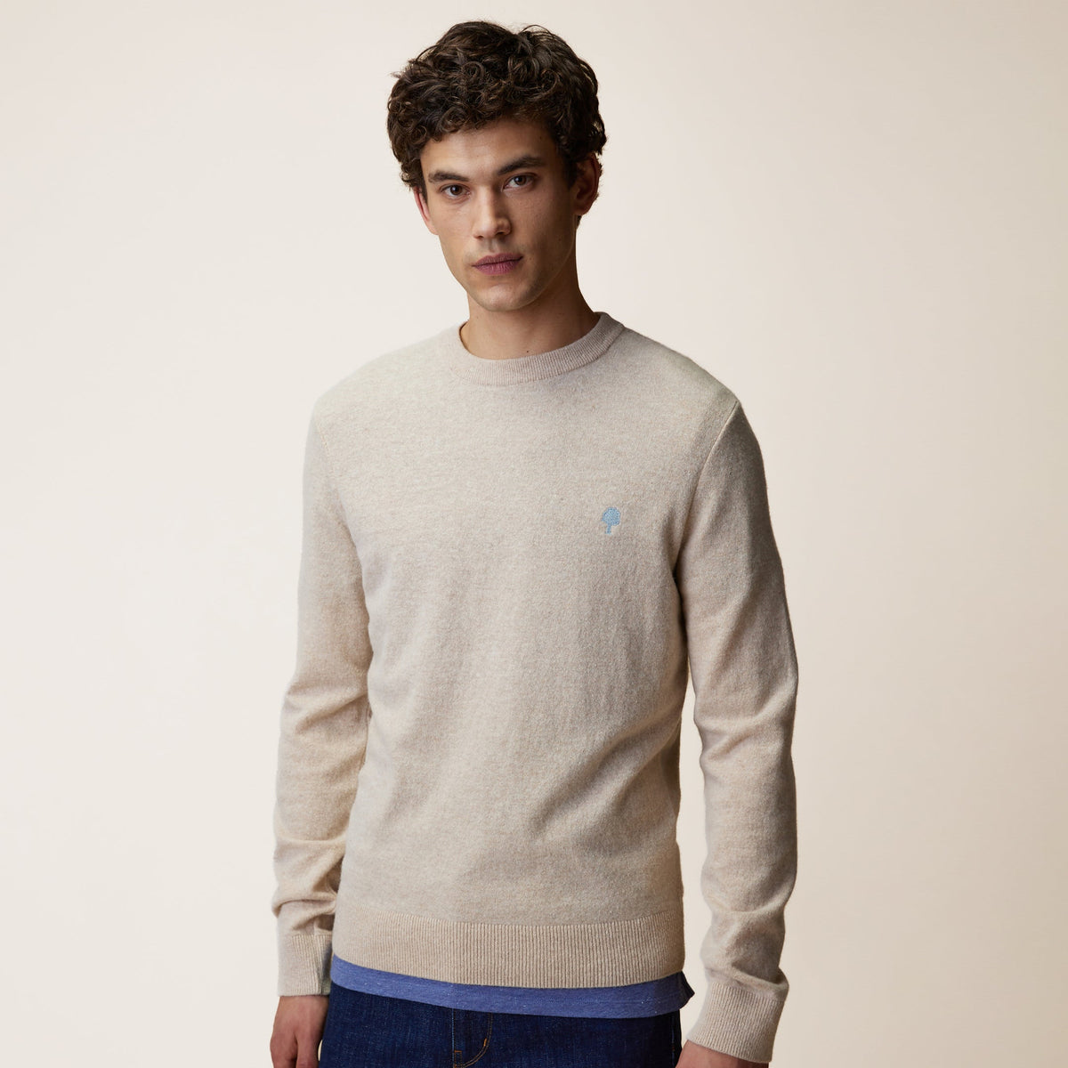 Pull col rond en laine beige- MARLY - Taille S