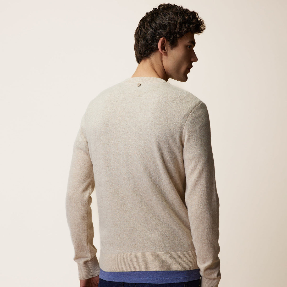 MARLY - Pull col rond en laine beige - Taille M
