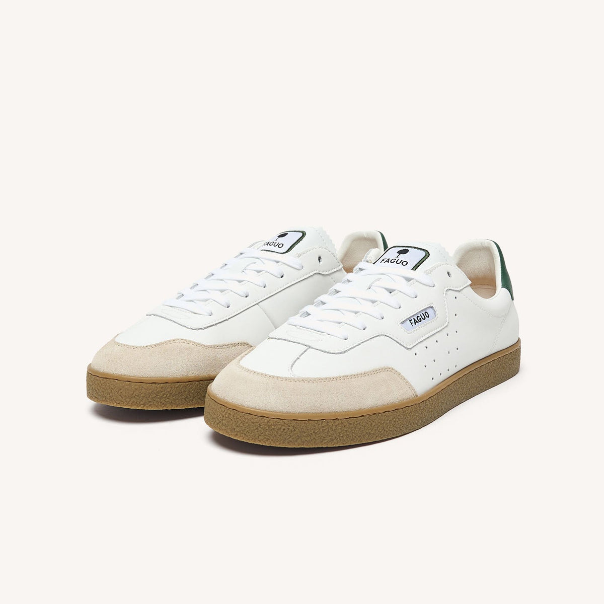 LUMBO  Baskets en cuir blanc et vert - Taille 41