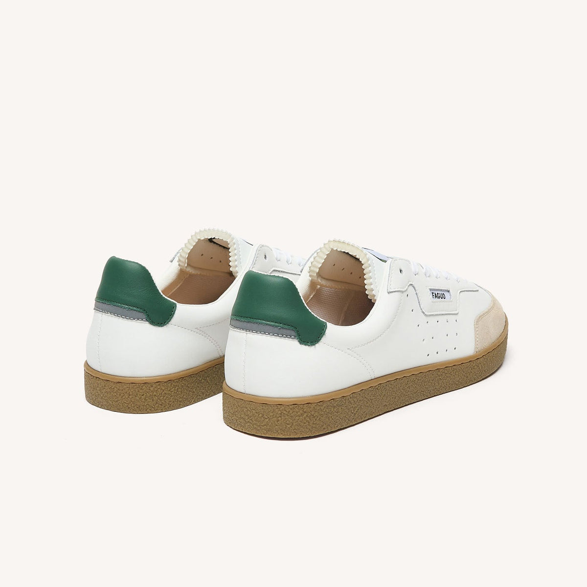 LUMBO  Baskets en cuir blanc et vert - Taille 41