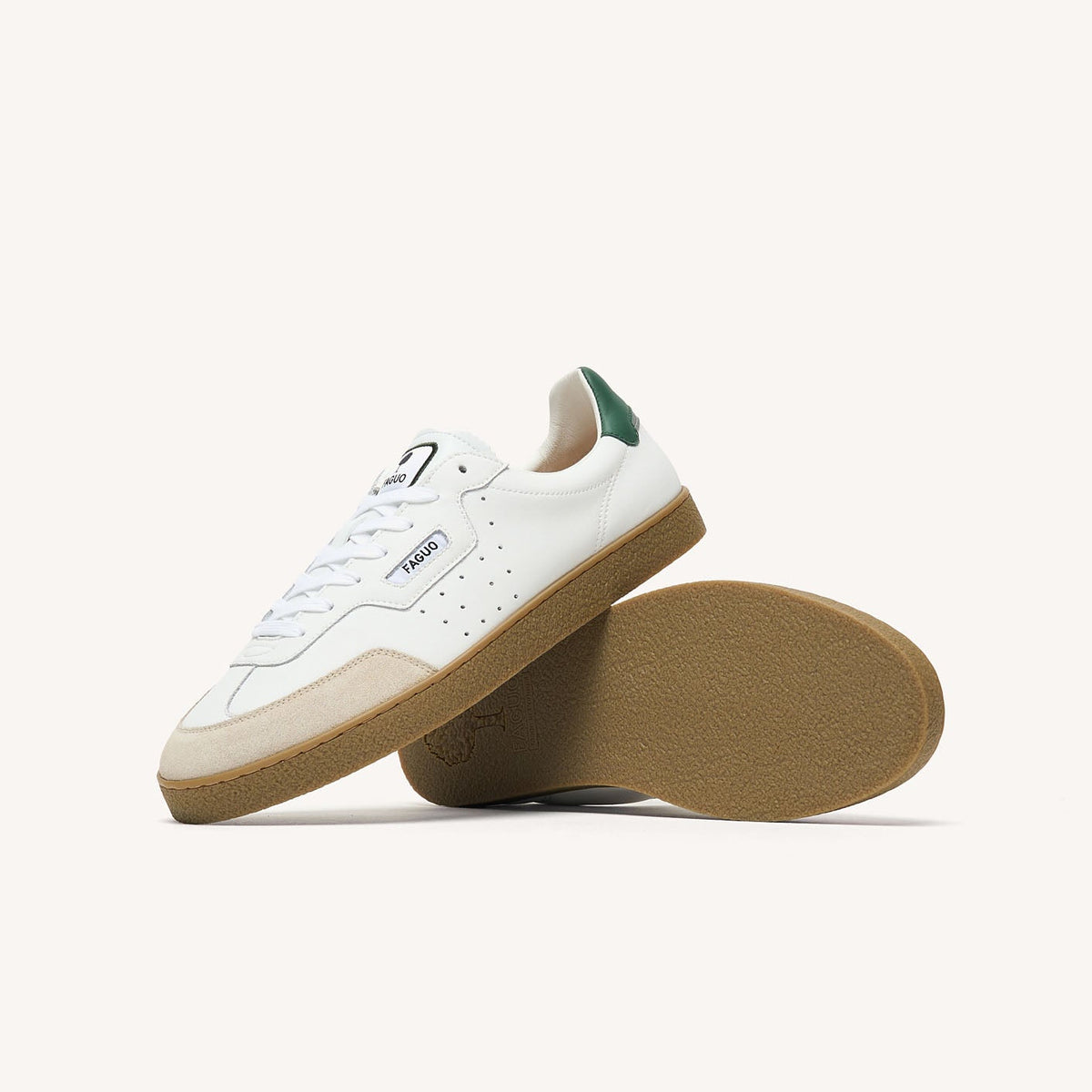 LUMBO  Baskets en cuir blanc et vert - Taille 41