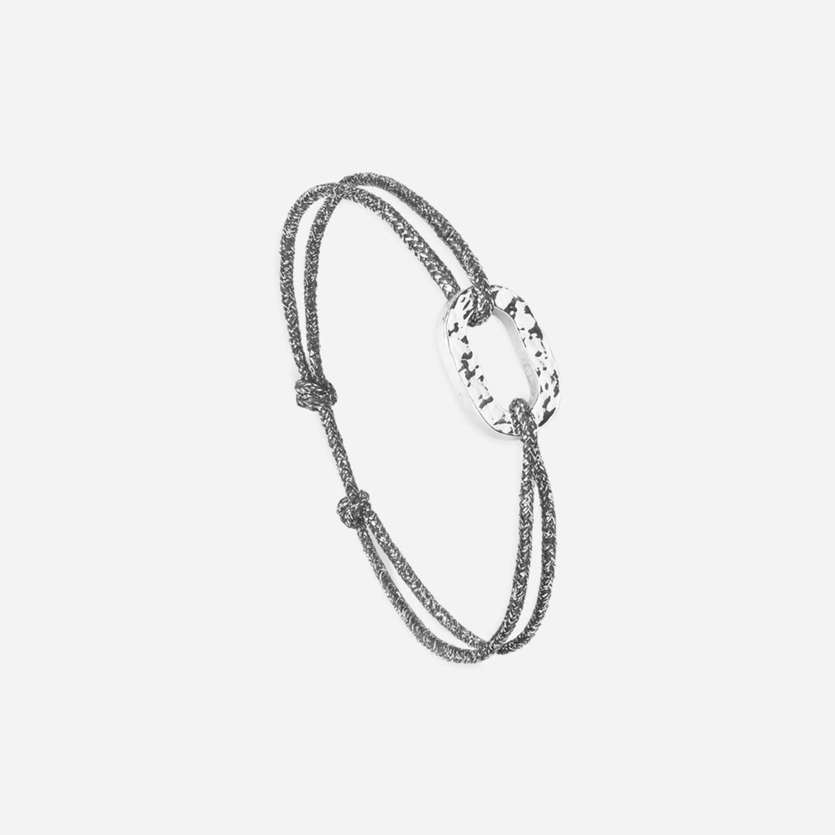 Bracelet Gousset maillon plat 16 mm martelé plaqué argent - Pailleté Gris
