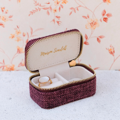Mini boîte à Bijoux de voyage Marie - Lin bordeaux