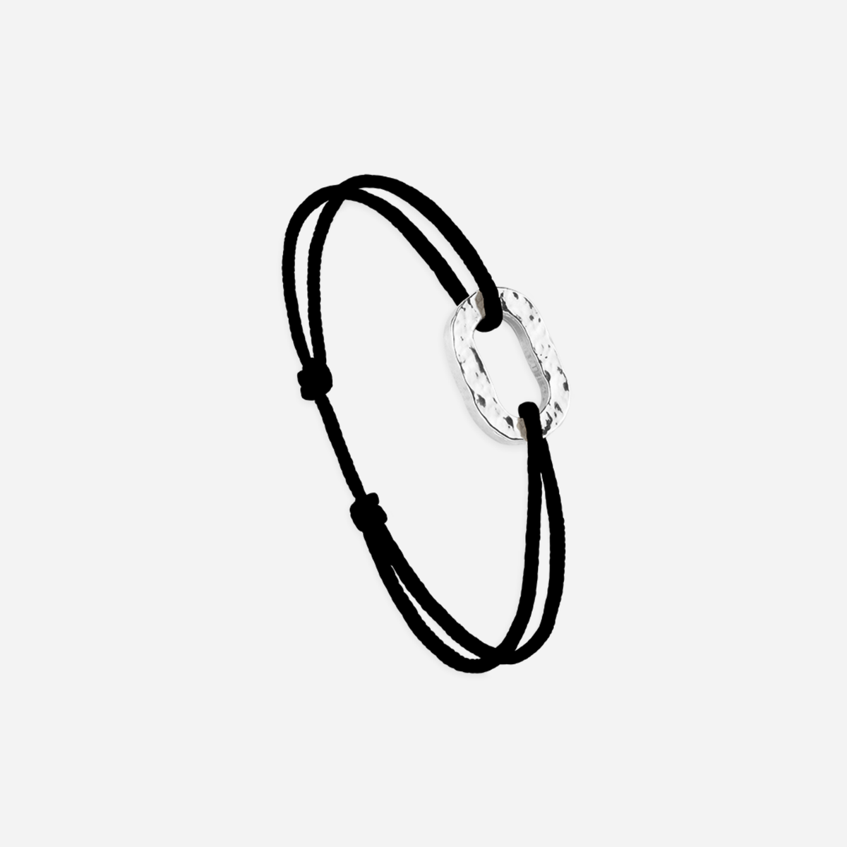 Bracelet Raban maillon plat 16 mm martelé plaqué argent - Noir
