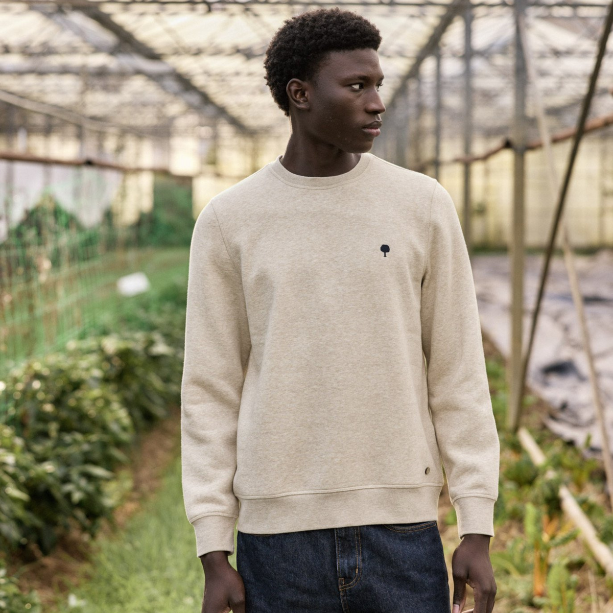 Sweat coton col rond Donzy - Beige chiné
