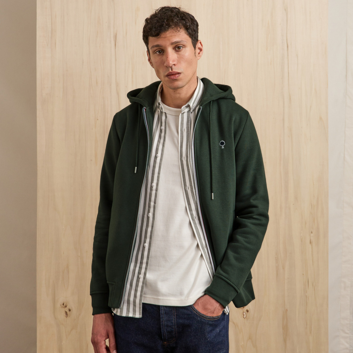 Sweat zippé coton Mesnil - Vert foncé