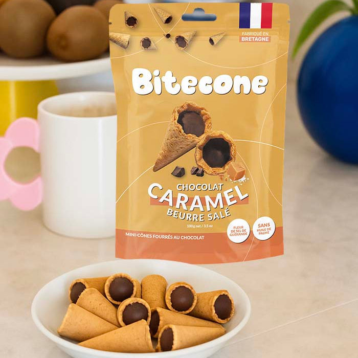 Mini cônes fourrés chocolat caramel au beurre salé - 100g x15 Bitecone
