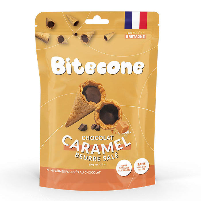 Mini cônes fourrés chocolat caramel au beurre salé - 100g x15 Bitecone