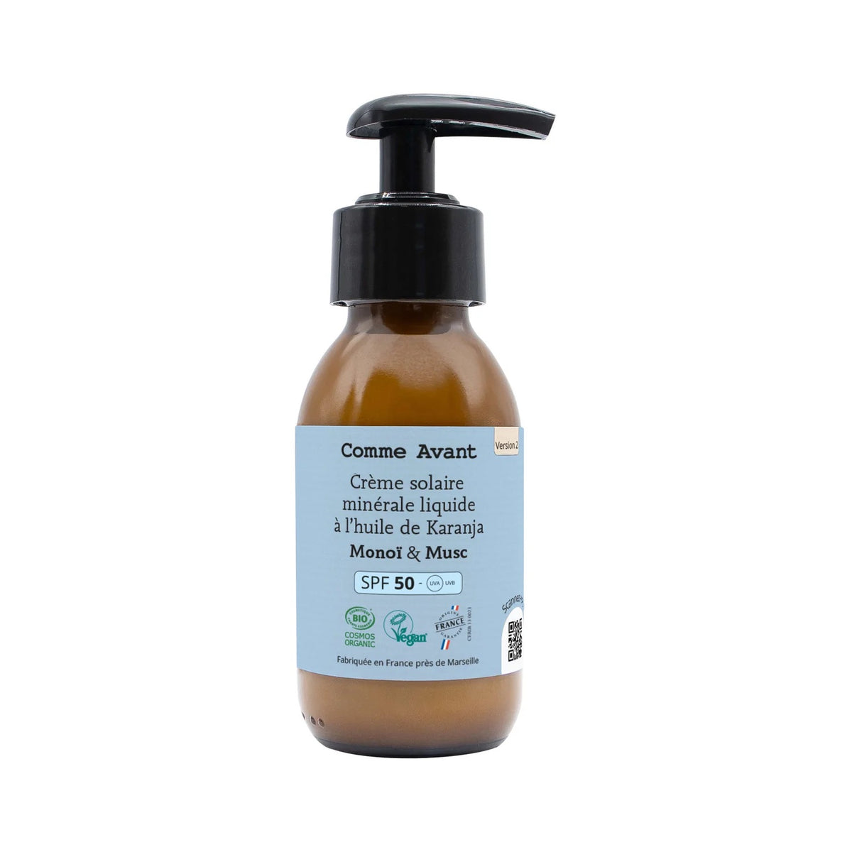 Crème solaire minérale liquide SPF50 - Monoï & Musc