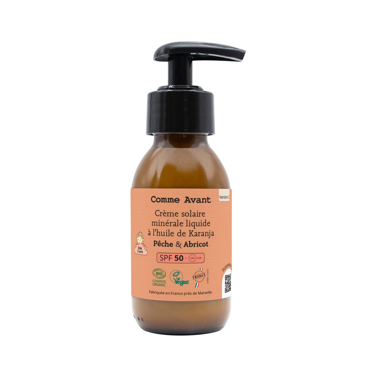 Crème solaire minérale liquide SPF50 - Pêche & Abricot