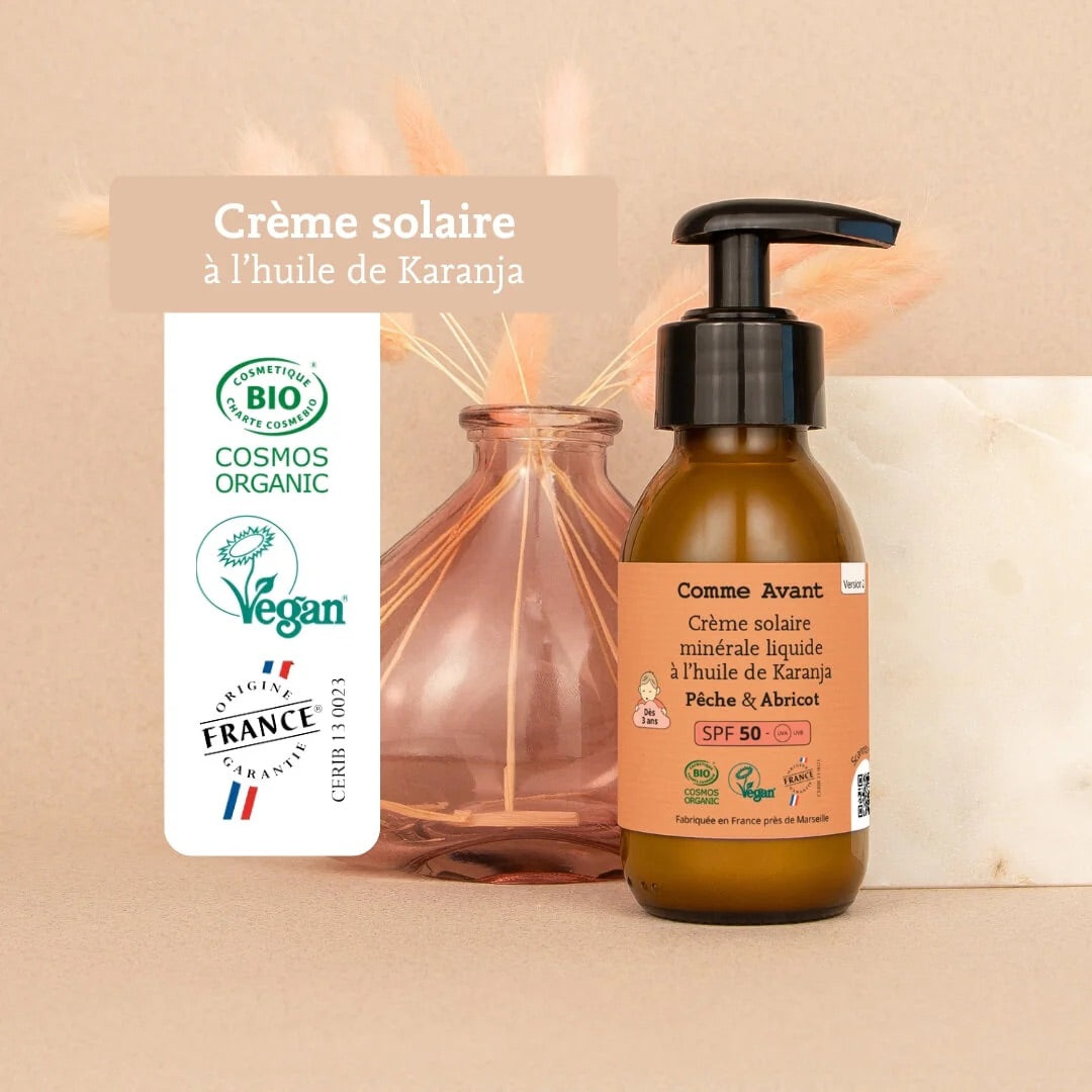 Crème solaire minérale liquide SPF50 - Pêche & Abricot