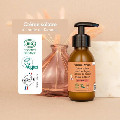 Crème solaire minérale liquide SPF50 - Pêche & Abricot