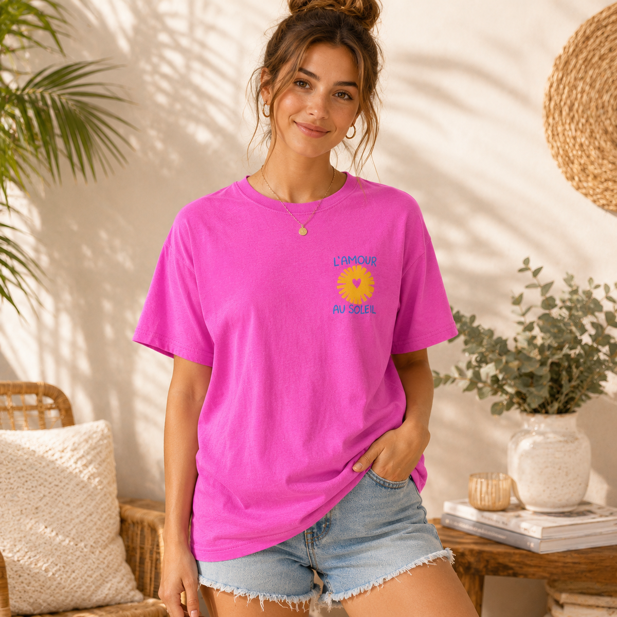 T-shirt Amour Soleil - Fushia