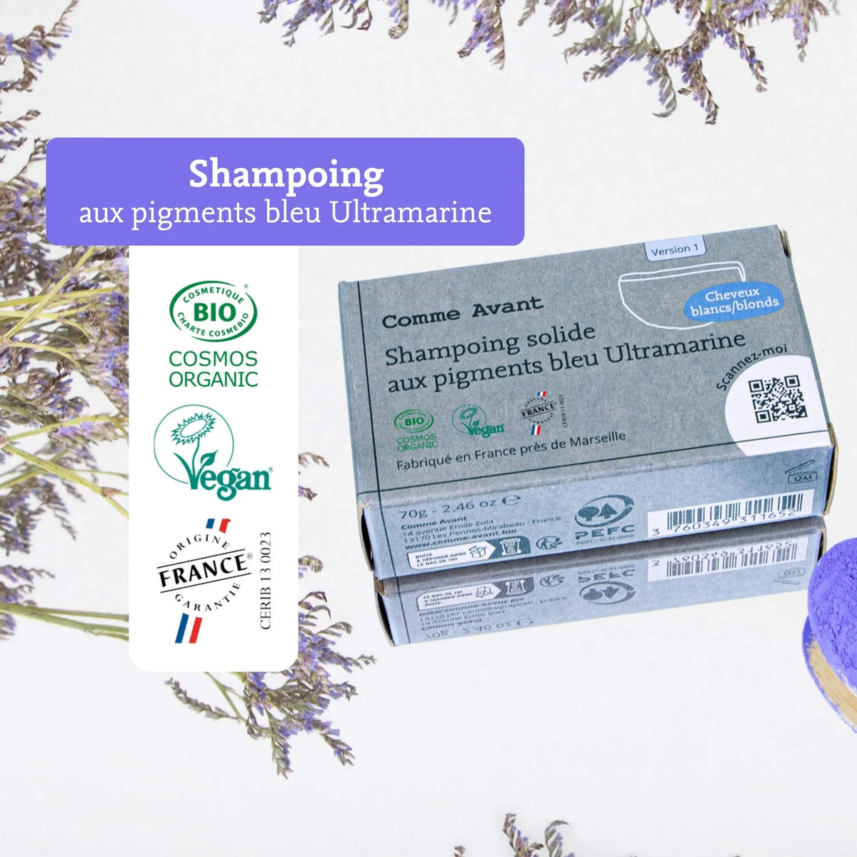 Shampoing solide bleu