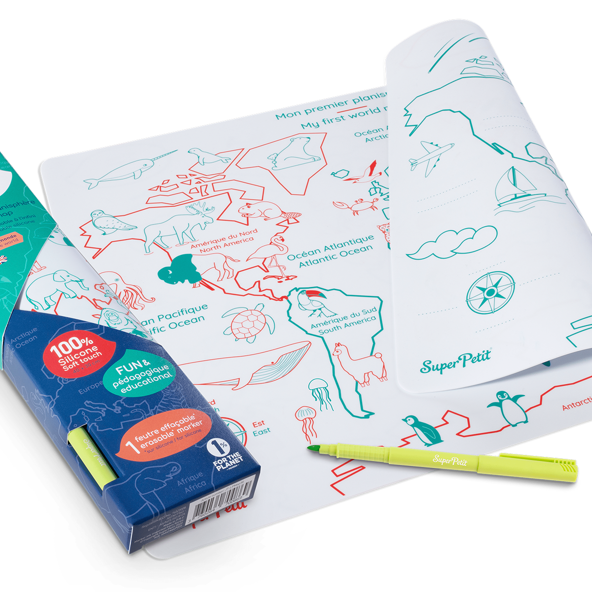 Coloriage effaçable et réutilisable - Mon 1er planisphere