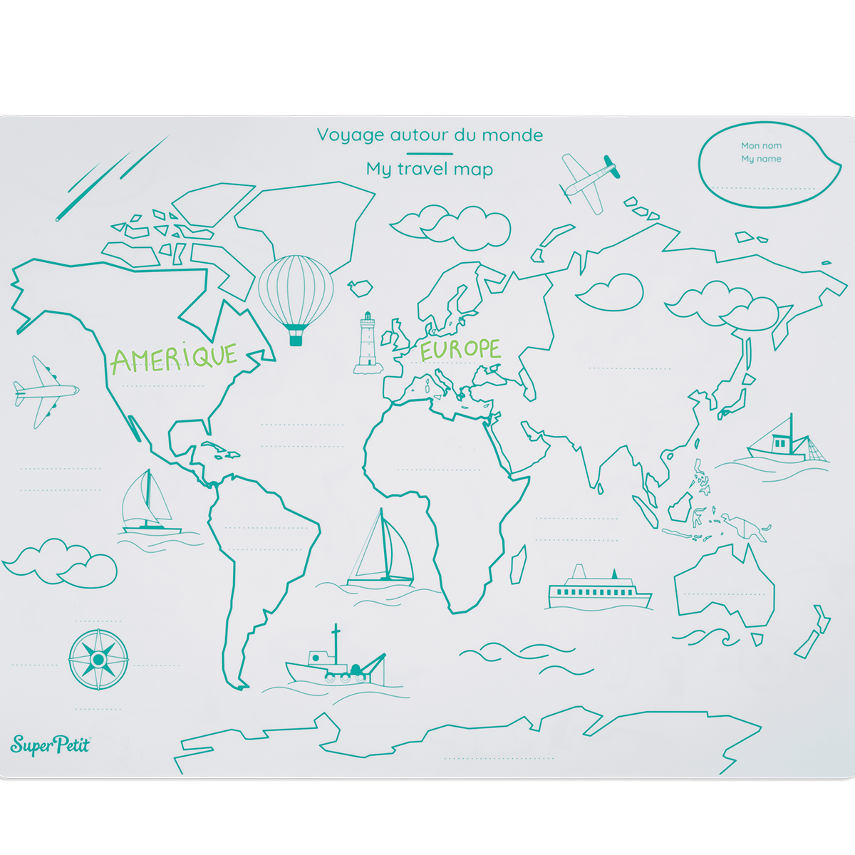 Coloriage effaçable et réutilisable - Mon 1er planisphere