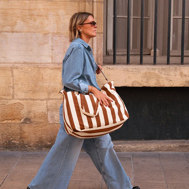 Sac week-end - Rayures marron beige