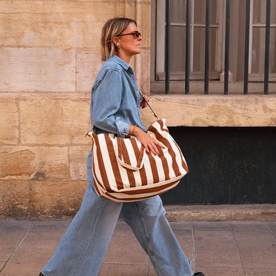 Sac week-end - Rayures marron beige