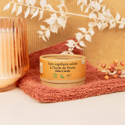 Soin cheveux solide à l'huile de prune - Pêche & Vanille