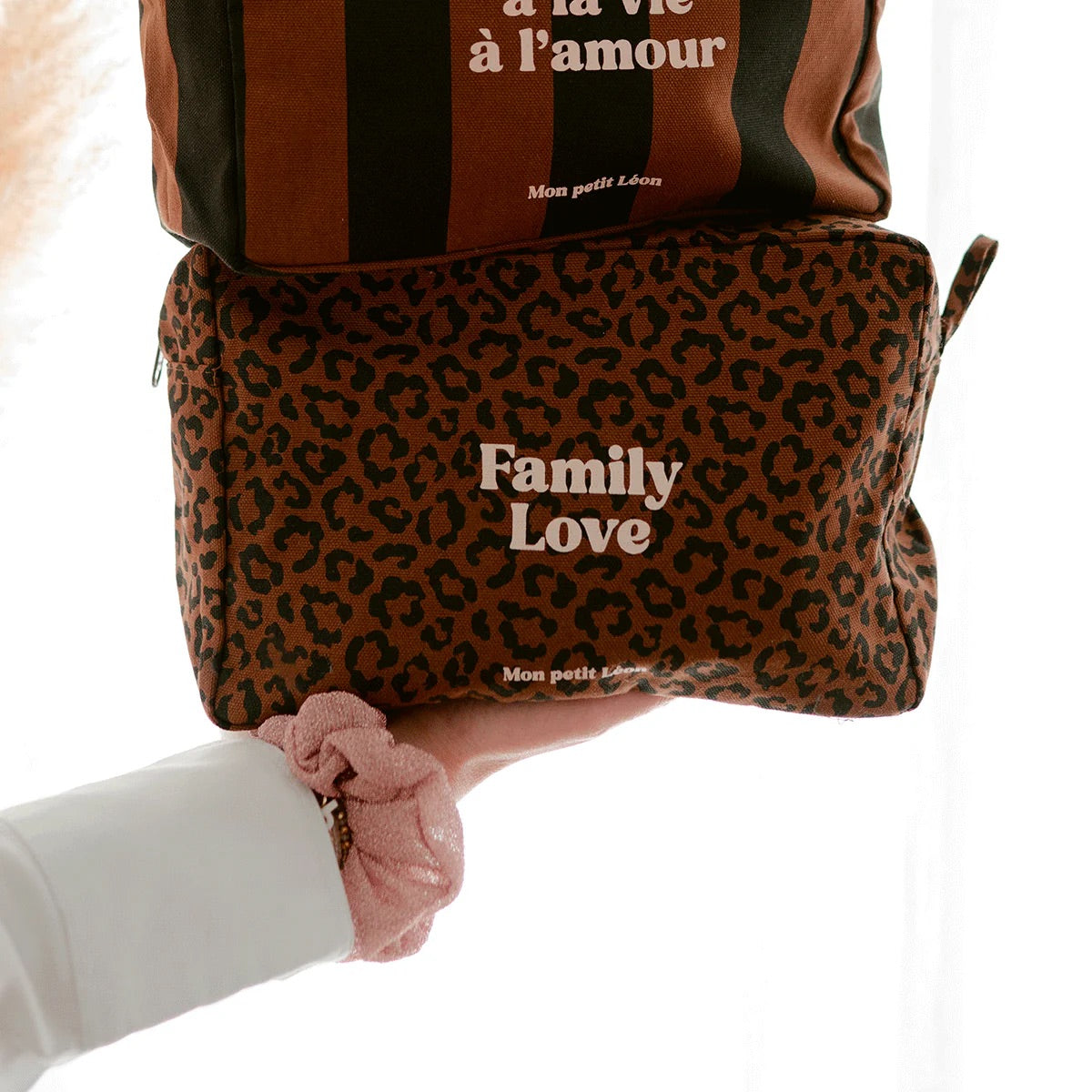 Trousse de toilette coton - léopard foncé - family love