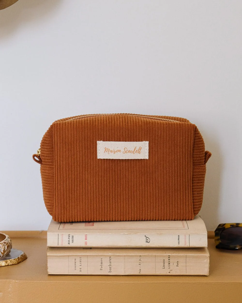 Trousse de toilette Charlotte - Velours Côtelé Camel
