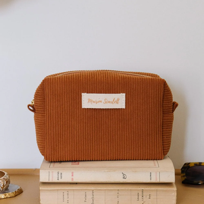 Trousse de toilette Charlotte - Velours Côtelé Camel