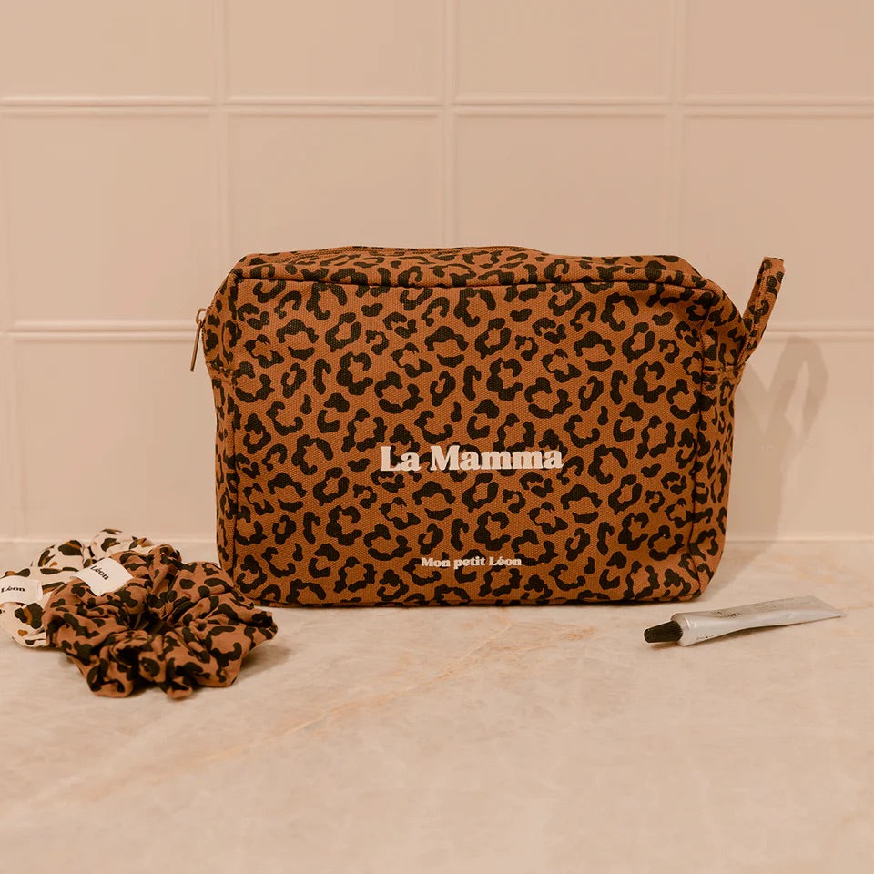 Trousse de toilette coton - léopard foncé - La mamma