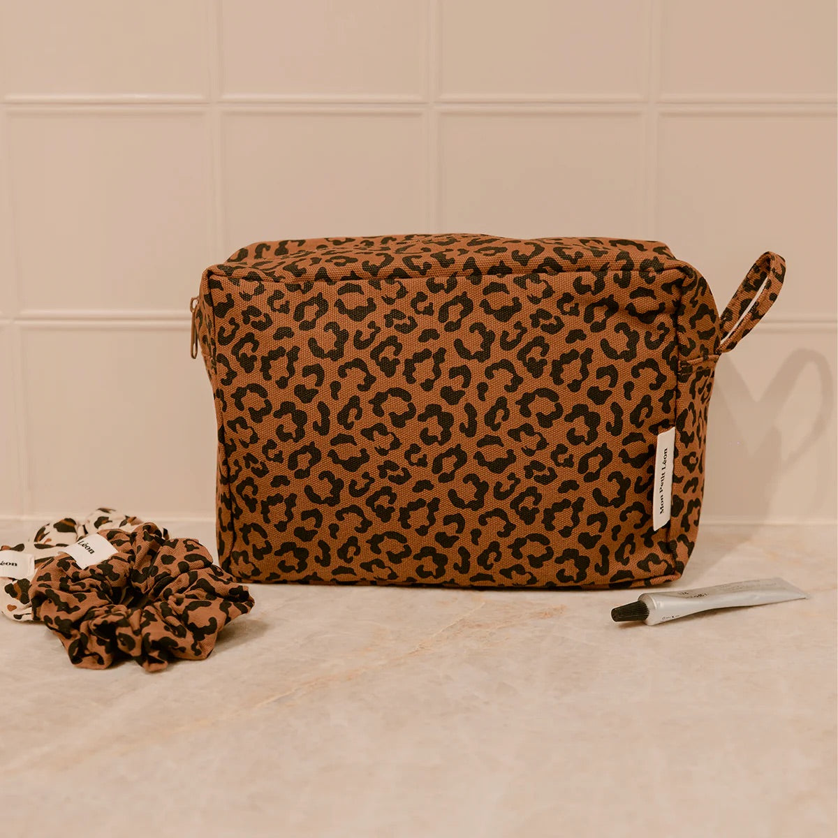 Trousse de toilette coton - léopard foncé