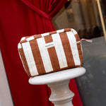 Trousse de toilette coton matelassé - Rayures marrons et beiges