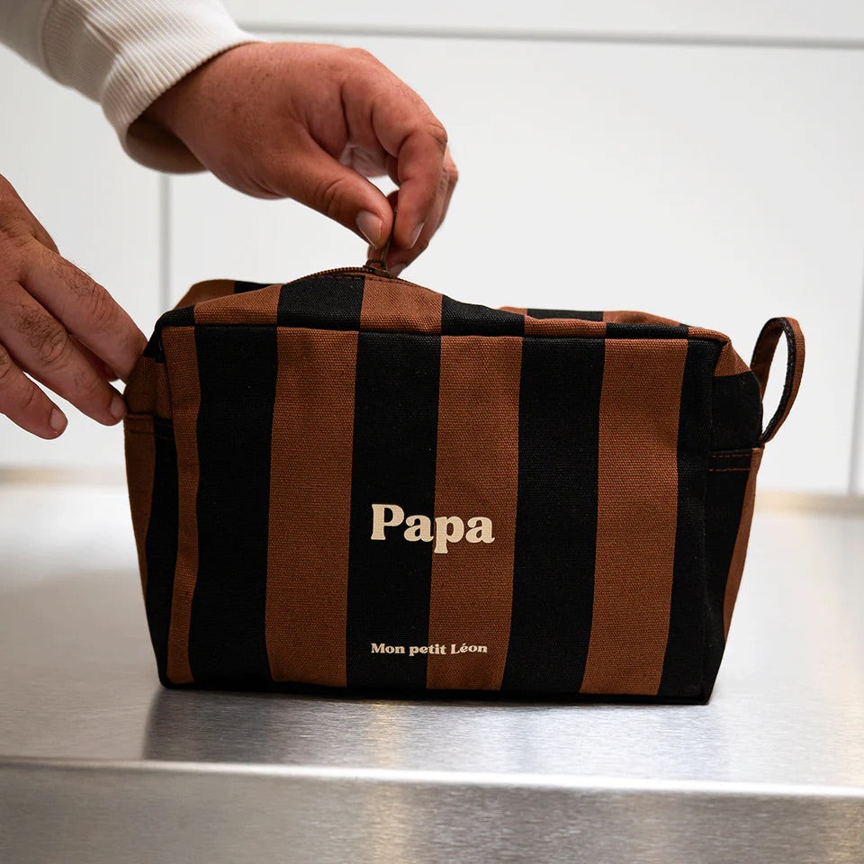 Trousse de toilette coton - rayures marrons et noirs - Papa