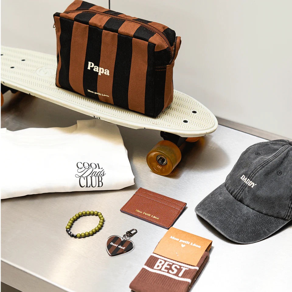 Trousse de toilette coton - rayures marrons et noirs - Papa