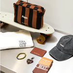 Trousse de toilette coton - rayures marrons et noirs - Papa