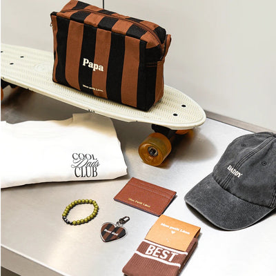Trousse de toilette coton - rayures marrons et noirs - Papa